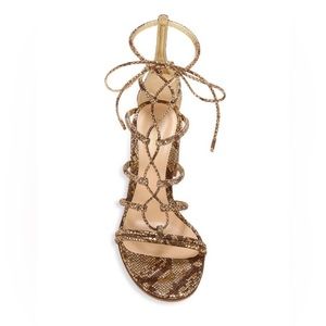 Gianvito Rossi Dallas Snakeskin-Embossed Metallic
Leather Lace-Up Sandals 38 (8)